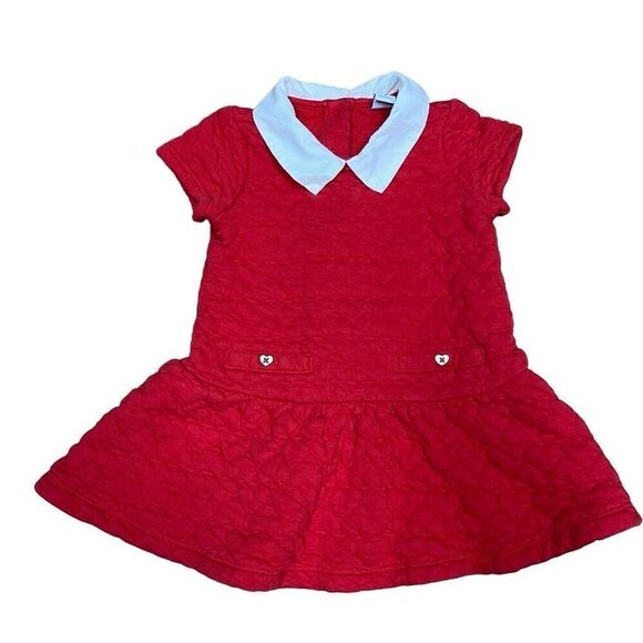 Janie and Jack Kids Red White Collar Short Sleeve quilted heart Dress Size 3 - Picture 2 of 9